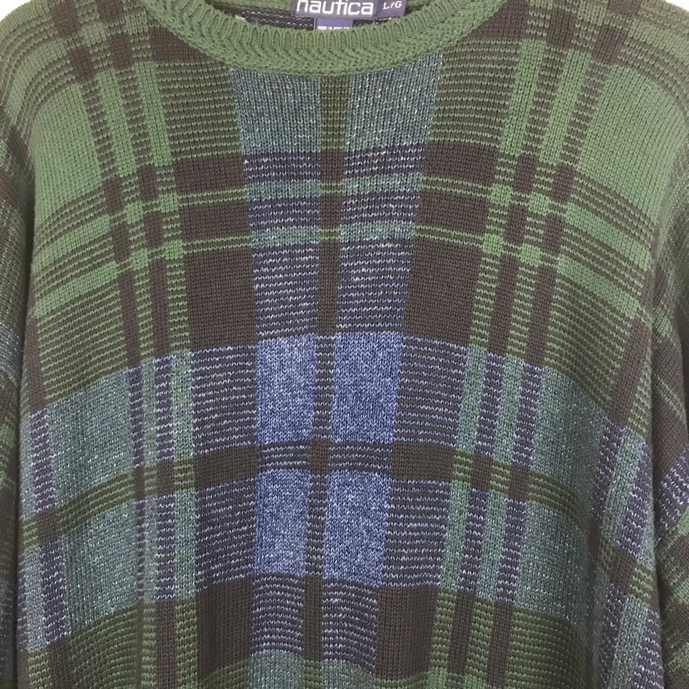 Vintage Nautica classic green and blue plaid sweater 90’s - Picture 3 of 5